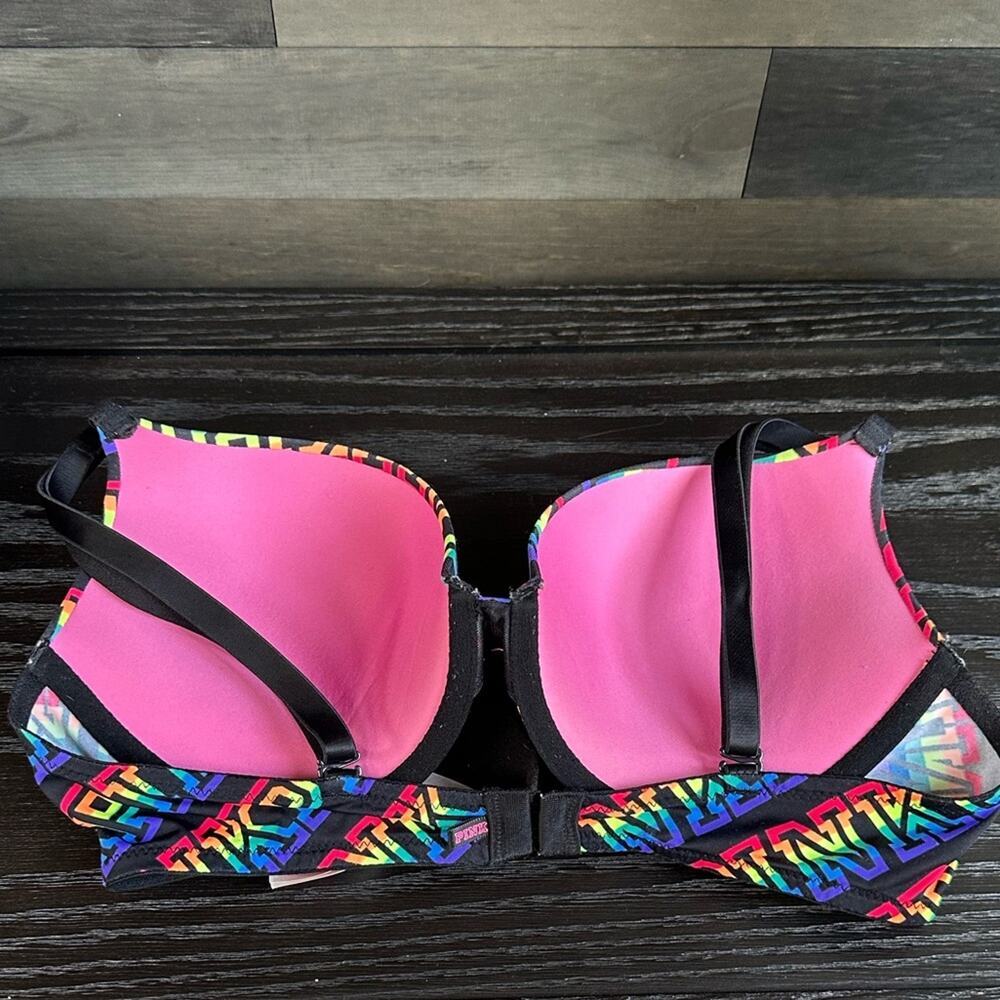 Victoria's Secret PINK Wear Everywhere Push-Up Bra Diagonal Icon Rainbow 36C - Picture 6 of 8